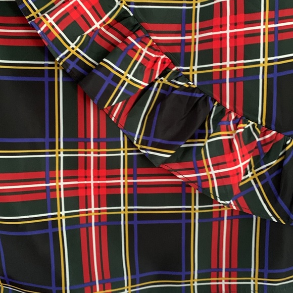 J. Crew Factory Plaid Ruffle Blouse Size P4 Red Green Black Holiday Colours - Picture 12 of 12